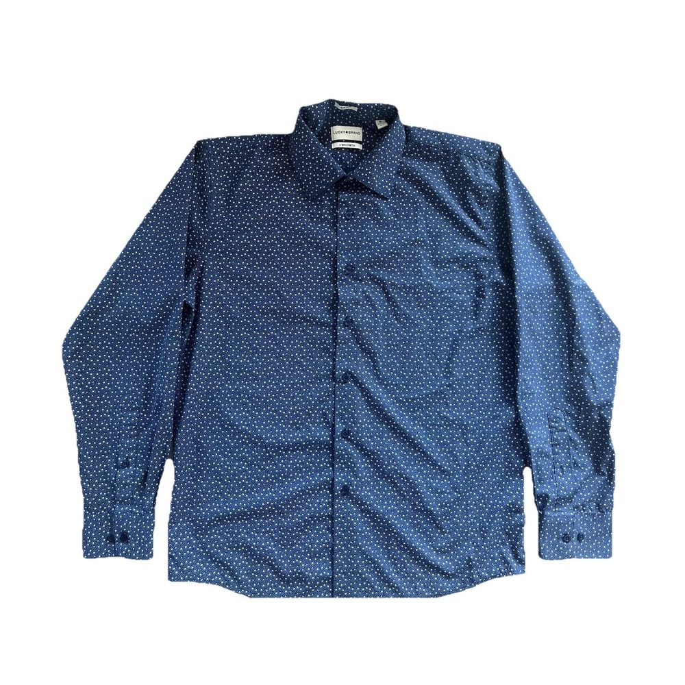 Lucky Brand Men's Button Up Floral Polyester‎ Blue Size M Slim Fit 4 Way Stretch